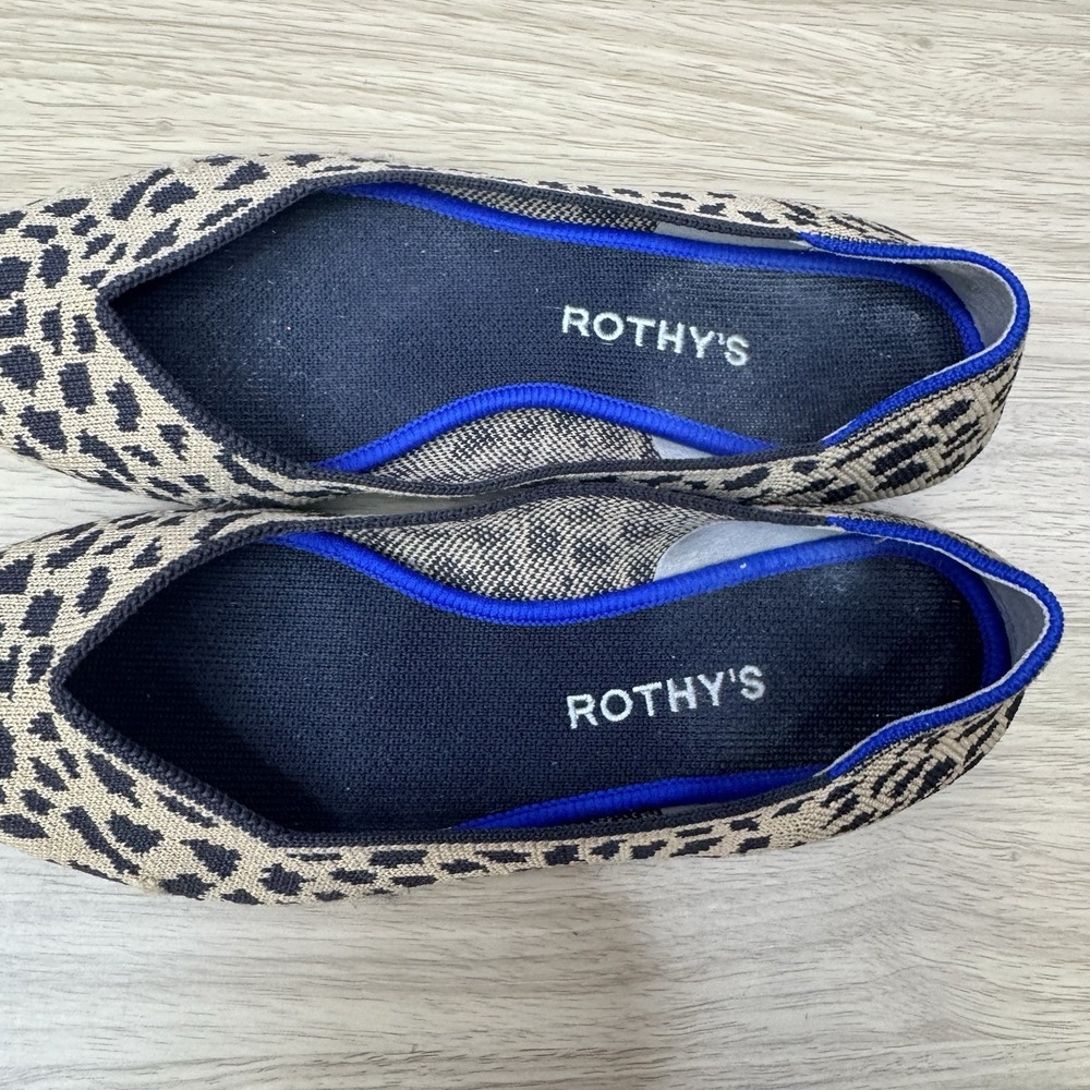 Rothys The Point Flats Women's‎ 9 Leopard Cheetah Big Cat Print Tan Black Brown - Picture 10 of 16